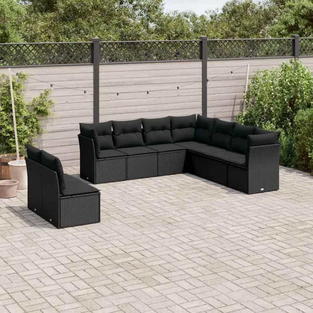 vidaXL 9-delige Loungeset met kussens poly rattan zwart, foto 2