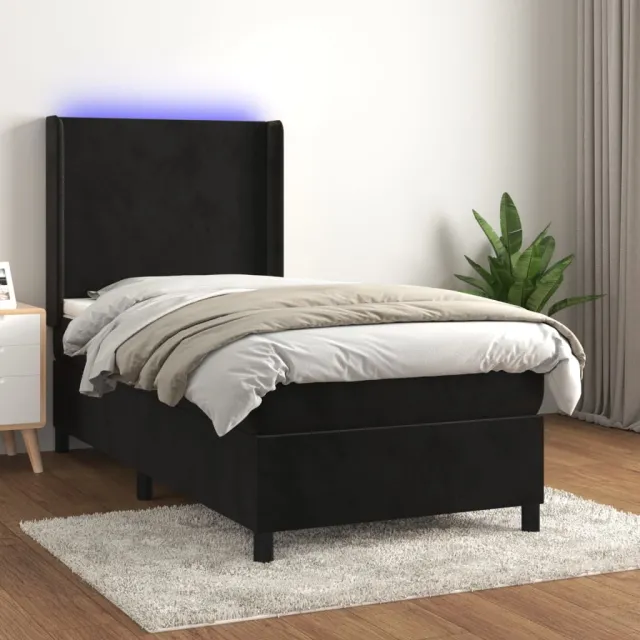 vidaXL Boxspring met matras en LED fluweel zwart 90x190 cm
