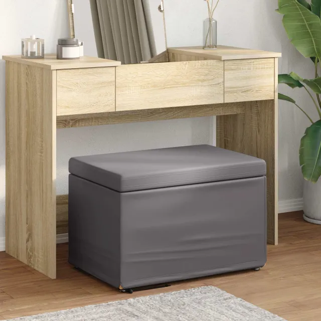 vidaXL Kruk Grijs 61 x 41 x 40 cm Nepleer en Gefabriceerd Hout, foto 2