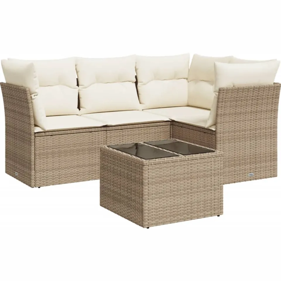 vidaXL 5-delige Loungeset met kussens poly rattan beige