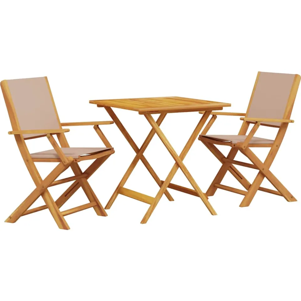 vidaXL 3-delige Bistroset stof en massief hout taupe