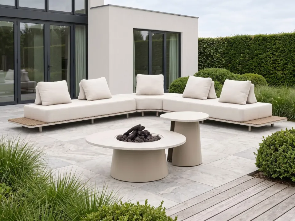 Bellagio tuinmeubelen Bellagio San Lupo/Cosidune hoek loungeset met vuurtafels 4-delig taupe, foto 2