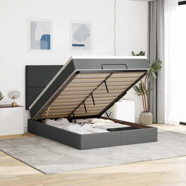 vidaXL Ottoman bed met matras en LED's 140x200cm stof donkergrijs grijs