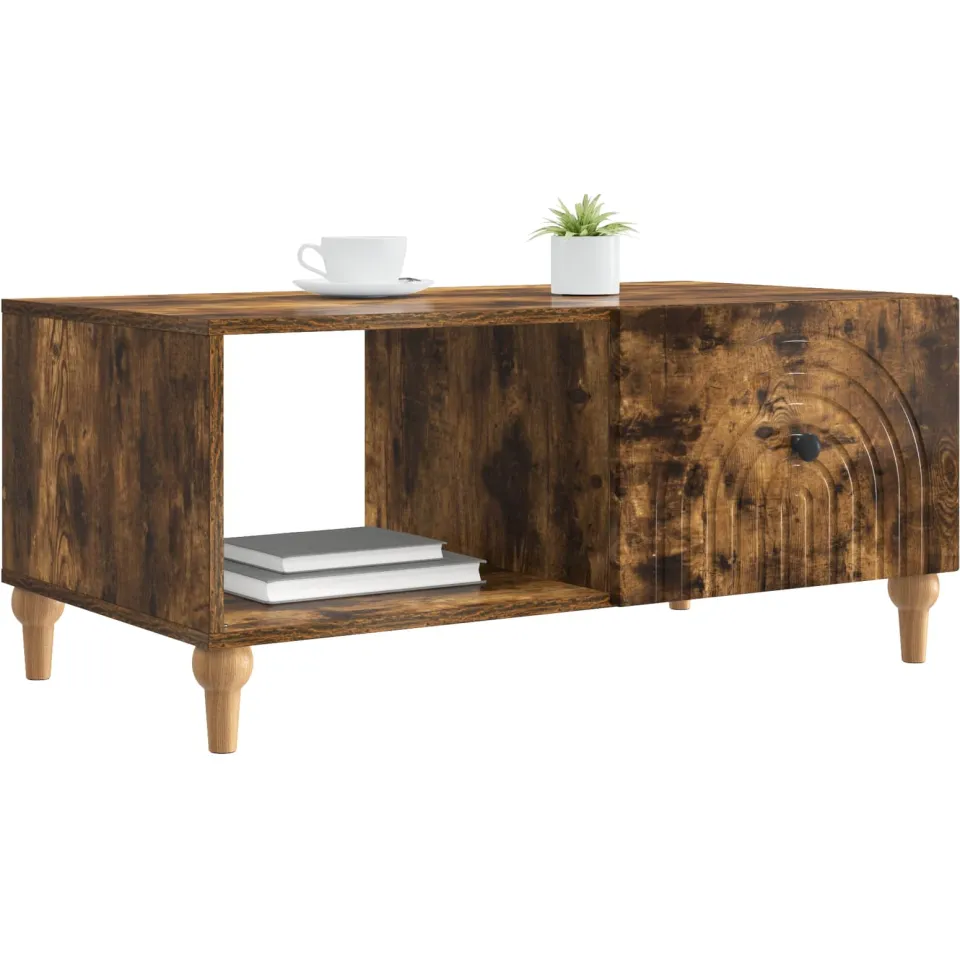 vidaXL Salontafel Gerookt eiken 90 x 50 x 40 cm Bewerkt hout, foto 2