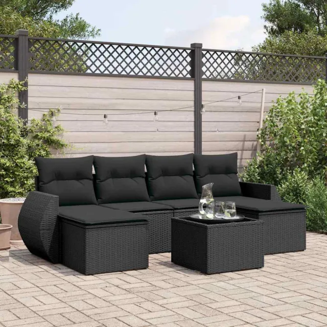 vidaXL 7-delige Loungeset met kussens poly rattan zwart, foto 2