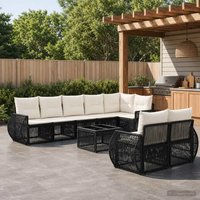 vidaXL Tuinbankenset 9 st Zwart en Cream Wit poly rattan, foto 2