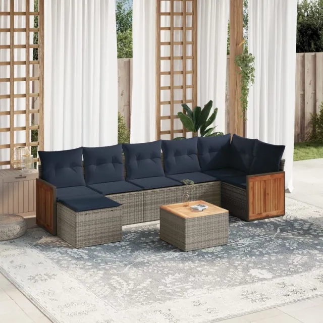 vidaXL 8-delige Loungeset met kussens poly rattan grijs, foto 2