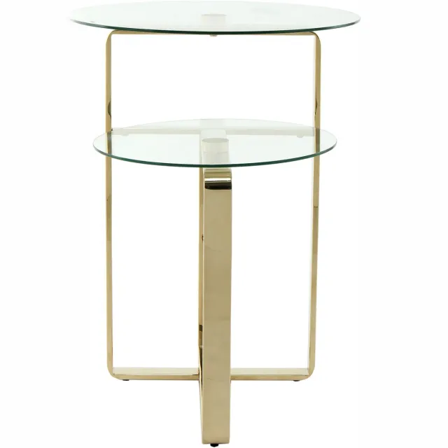 Padiro ronde bijzettafel - Ø 59 x 60 cm - Goudkleurig - Modern Art deco Glamour - Glas, Roestvrij staal - met legplank - met opbergruimte