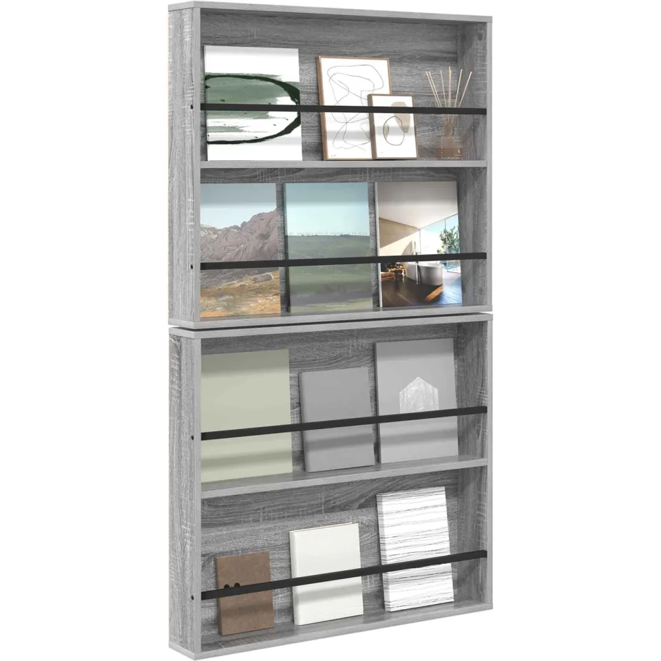 vidaXL Tijdschrift Rek 2 st Grijs Sonoma 80 x 12 x 70 cm Bewerkt hout