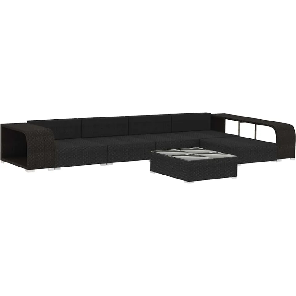 vidaXL 8-delige Loungeset met kussens poly rattan zwart, foto 2