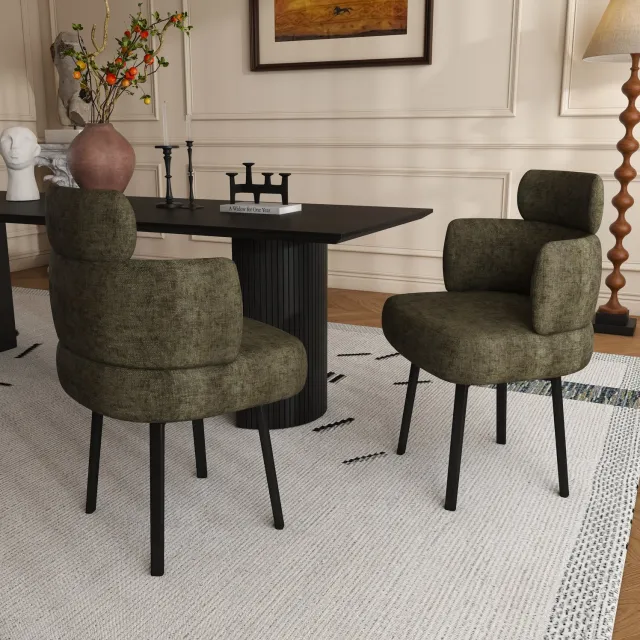 CHICFURN Eetkamerstoel - 360 graden draaibaar - Met armleuningen - Olijfgroen