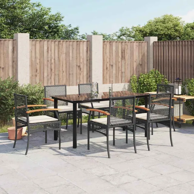 vidaXL 7-delige Tuinset met kussens poly rattan zwart, foto 2