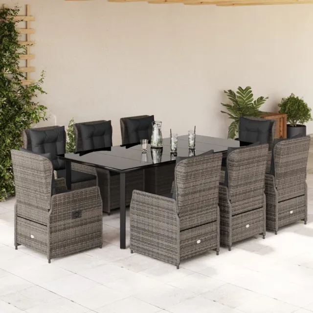 vidaXL 9-delige Tuinset met kussens poly rattan grijs, foto 2