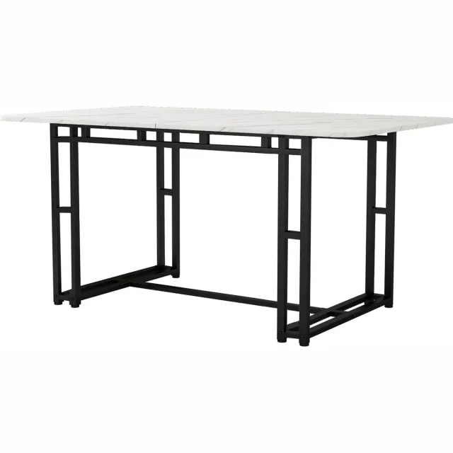 Sweiko 140x80cm Licht Luxe Eettafel,(1-St), Wit, Metalen Frame Rechthoekige Eettafel in Moderne Keuken Tafel met Metalen Benen voor Eetkamer Woonkamer, Zwarte Tafelpoten Wit en Zwart