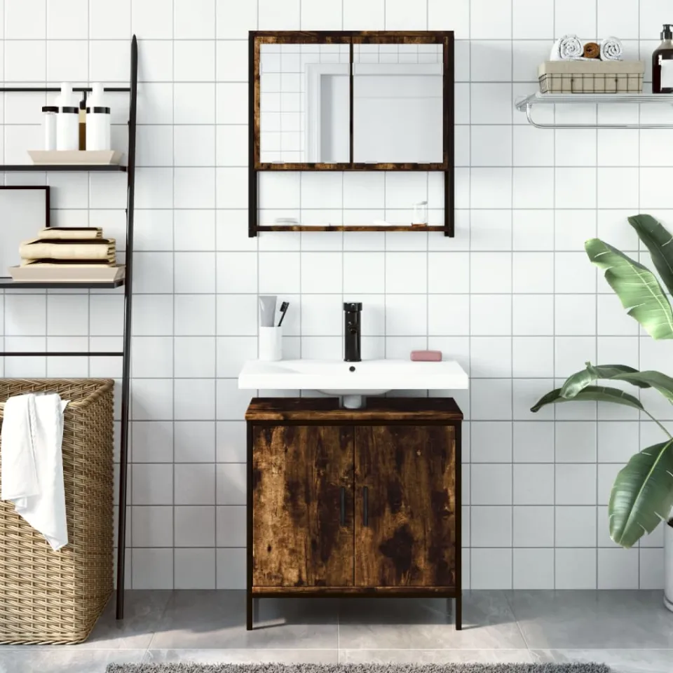 vidaXL 2-delige Badkamermeubelset bewerkt hout gerookt eikenkleurig, foto 2