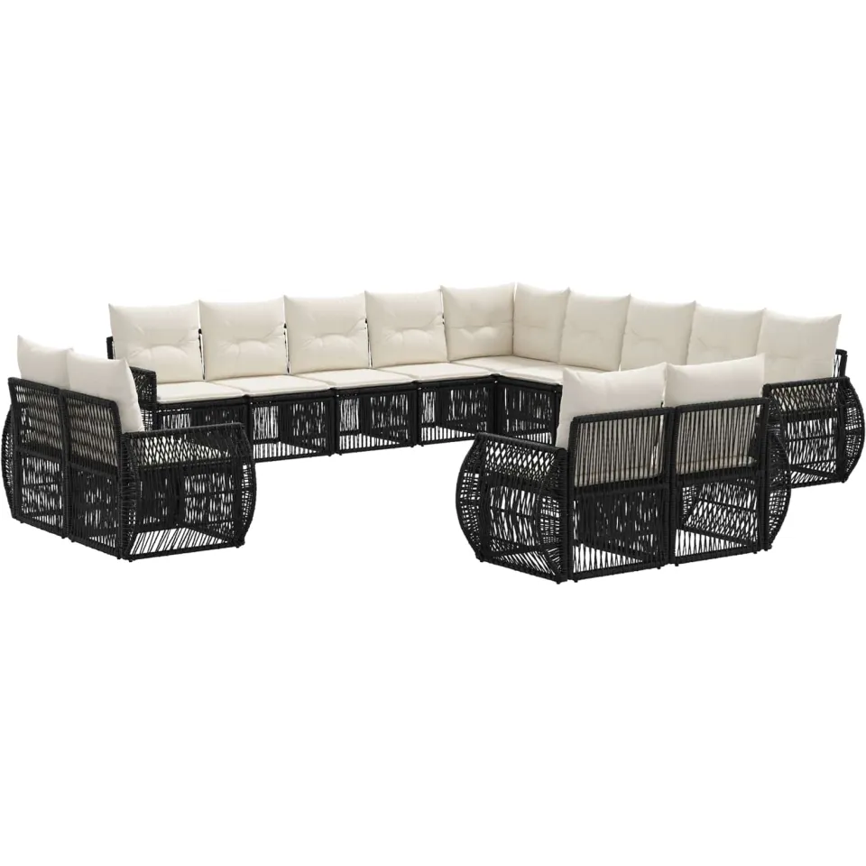 vidaXL Tuinbankenset 13 st 13-zits Zwart en Cream Wit poly rattan, foto 3