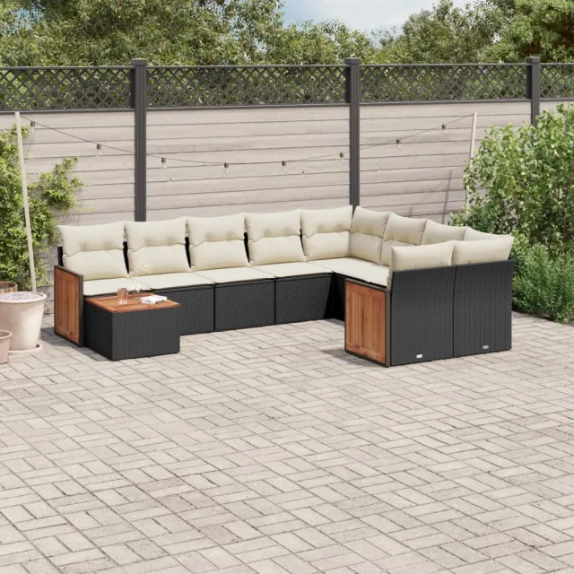 vidaXL 10-delige Loungeset met kussens poly rattan zwart, foto 2