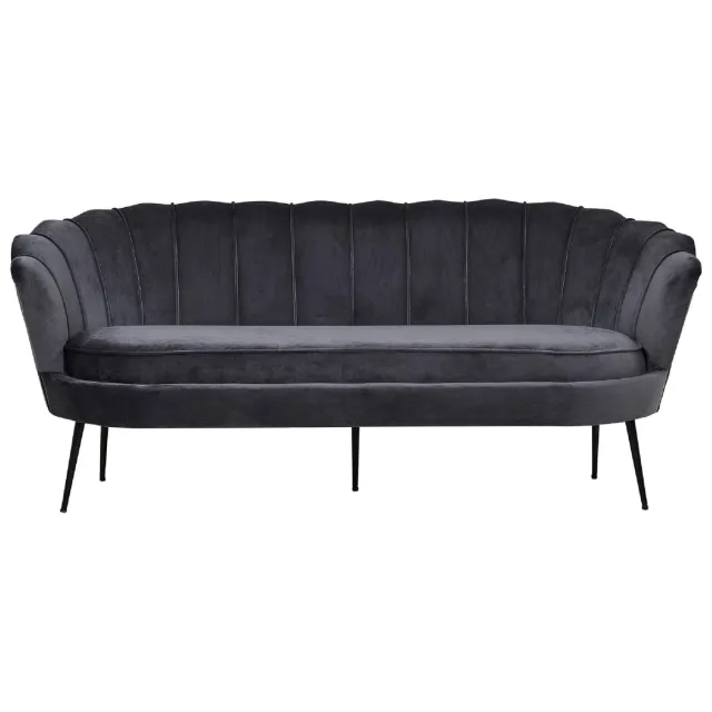 QUVIO Piro Sofa - Donkergrijs Fluweel - Zwarte Stalen Poten - 3-Zits bank