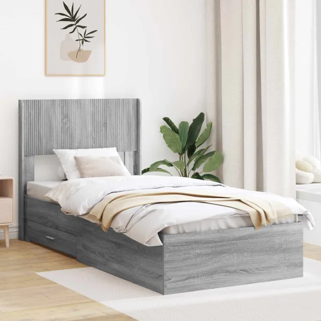 vidaXL Bedframe met opbergruimte en hoofdbord Grijs Sonoma 75 x 190 cm