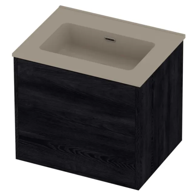 Proline Tribute Badmeubelset Porselein Elegant 1 Kraangat 60x46x54 cm Mat Crème Cotton Black Oak Eiken