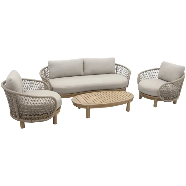 Normin Stoel-bank loungeset Maka | 4-delig | 5 personen | Sand/Naturel | Rope & acaciahout Naturel, Beige, Sand