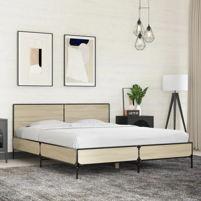 vidaXL Bedframe bewerkt hout metaal sonoma eikenkleurig 160x200 cm