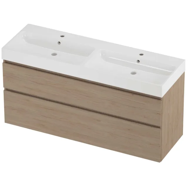 Proline Podium Badmeubelset Polystone Loft Dubbel 140x46x70 cm Glans Wit Ideal Oak Eiken