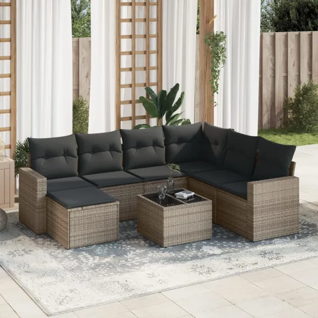 vidaXL 8-delige Loungeset met kussens poly rattan grijs, foto 2