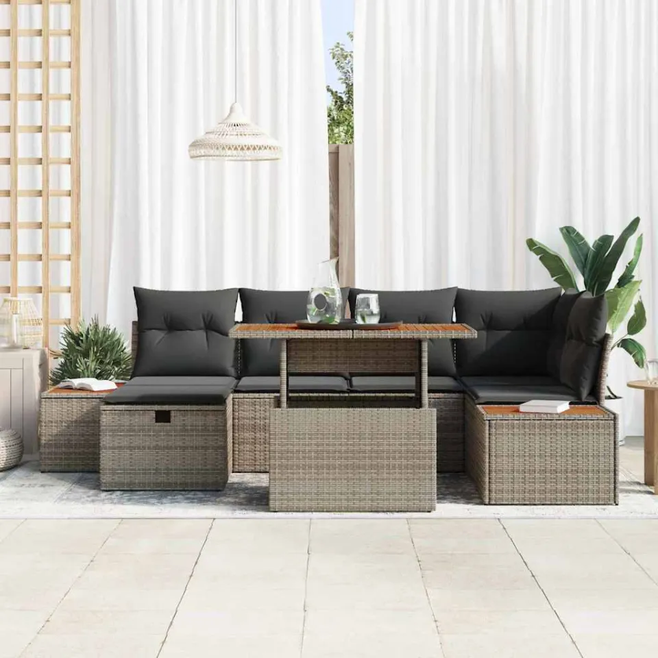 vidaXL Tuin Sofa Set 7 st Grijs poly rattan, foto 3