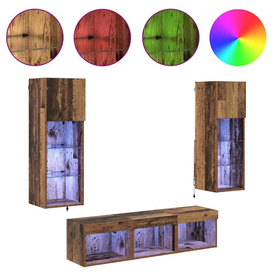 vidaXL TV Wandmeubels 5 st Zwart Eiken Bewerkt hout, foto 4