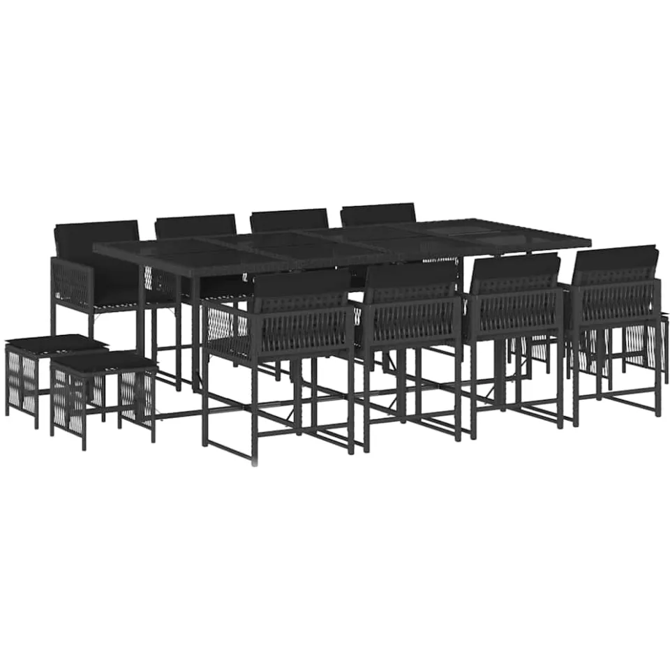 vidaXL 13-delige Tuinset met kussens poly rattan zwart, foto 4