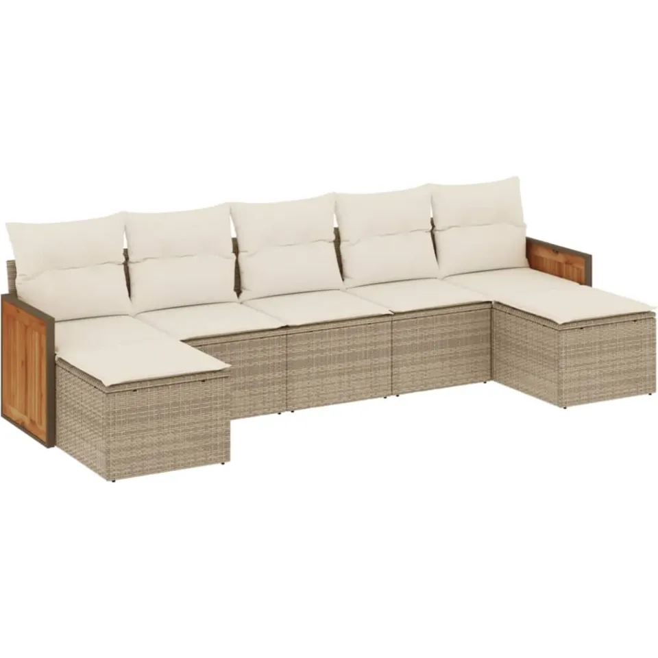vidaXL 7-delige Loungeset met kussens poly rattan beige, foto 3