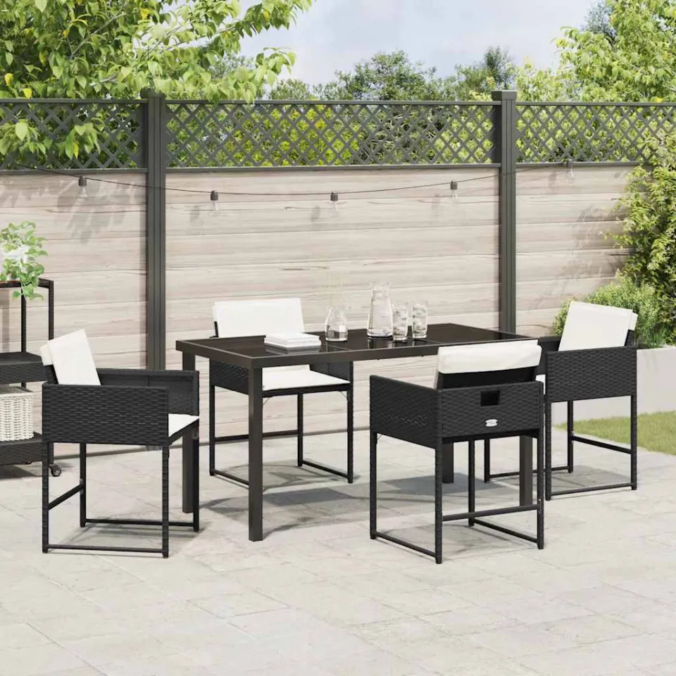vidaXL Tuin eettafelset 5 st Zwart poly rattan, foto 4