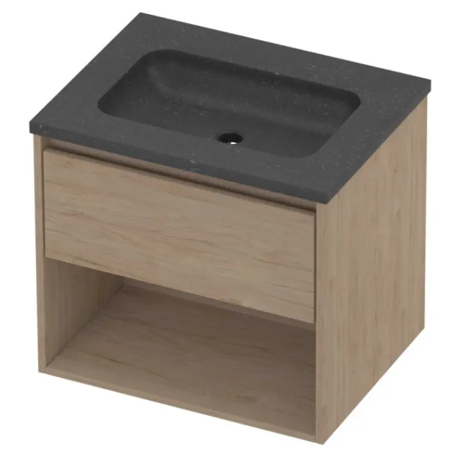 Proline Rollo Badmeubelset Hardsteen Elegant Schap 60x46x54 cm Blue Stone Ideal Oak Eiken