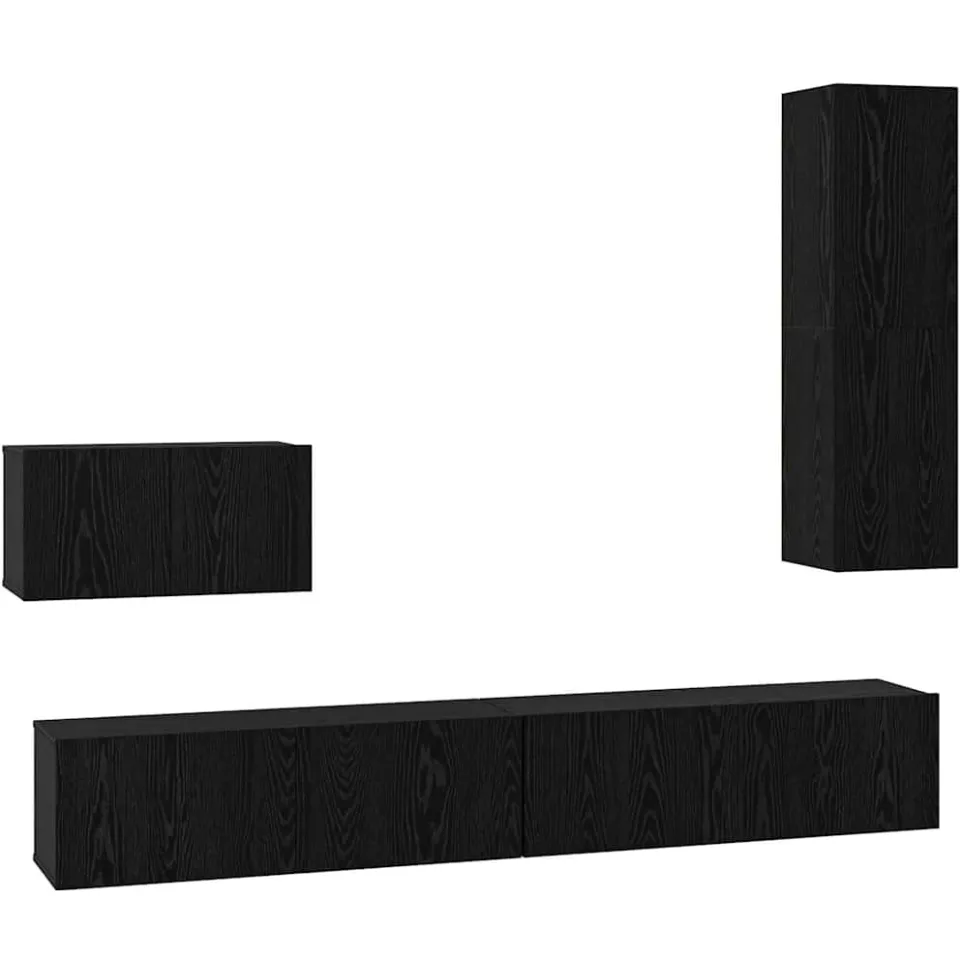 vidaXL Wand TV Kast 4 st Zwart Eiken Bewerkt hout, foto 3
