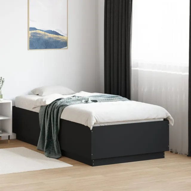 vidaXL Bedframe met LED-verlichting bewerkt hout zwart 75x190 cm