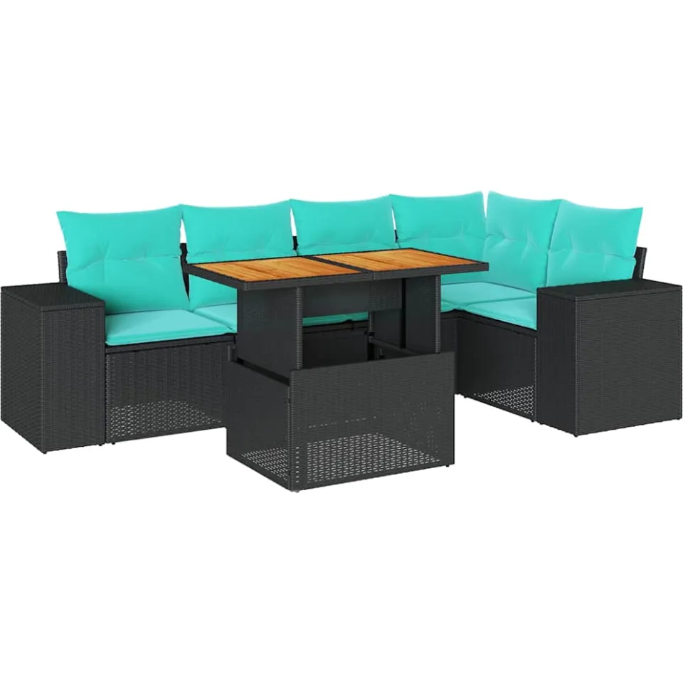 vidaXL 6-delige Loungeset met kussens poly rattan zwart, foto 3