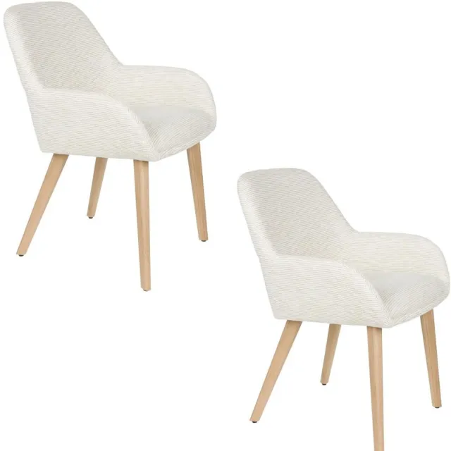 White Label Living Eetkamerstoel Loua gebroken wit- Set 2 - zitting stof - poten hout Poten blank en zitting gebroken wit