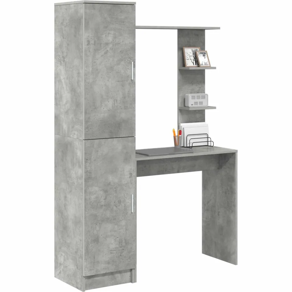 vidaXL Bureau met plank met opslag met de deur 2 st Beton Grijs