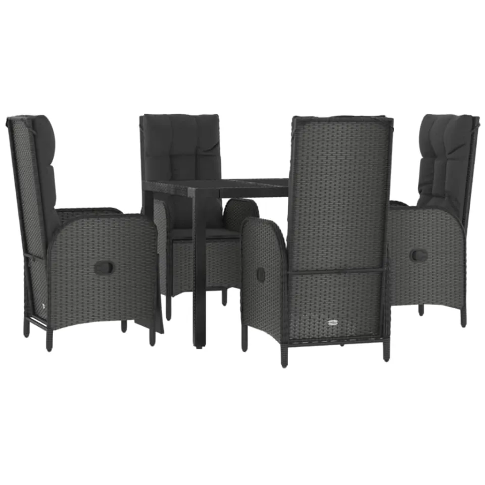 vidaXL 5-delige Tuinset met kussens poly rattan zwart