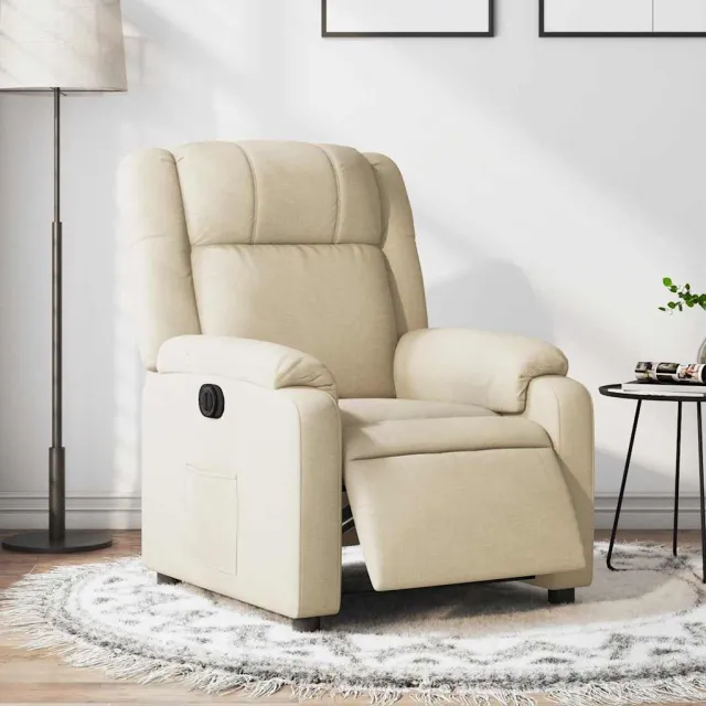 vidaXL Fauteuil verstelbaar elektrisch stof crèmekleurig