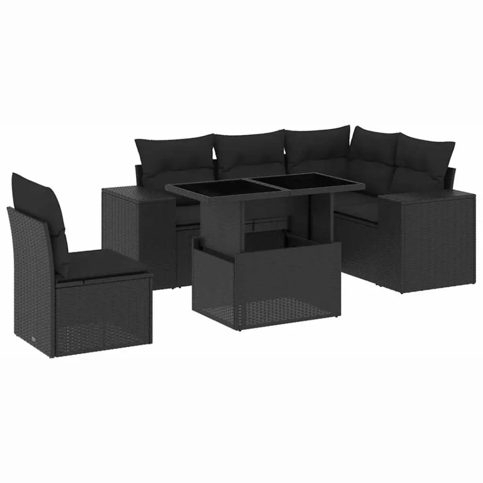 vidaXL 6-delige Loungeset met kussens poly rattan zwart, foto 3