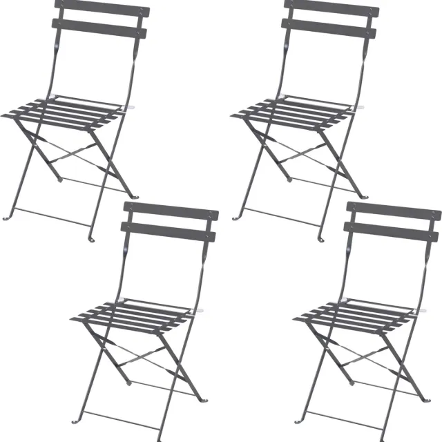 Sunnydays Collectie "MISTRAL" – Set van 4 Opvouwbare Stoelen in Antracietgrijs Metaal – 42 × 46 × H82 cm