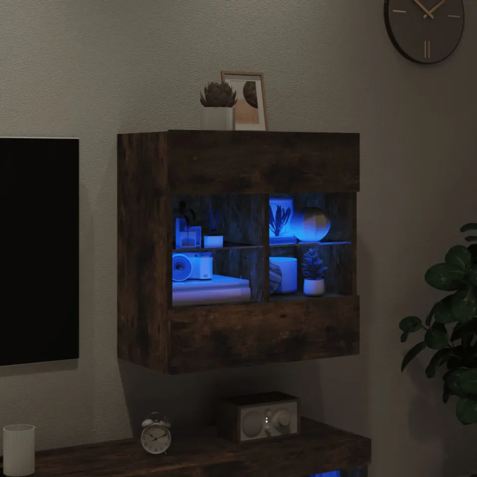 vidaXL Tv-wandmeubel met LED-verlichting 58,5x30x60,5 cm gerookt eiken, foto 4