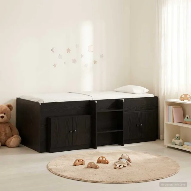 vidaXL Loft Bed Frame met Kast met opslag 3 st Zwart Bewerkt hout