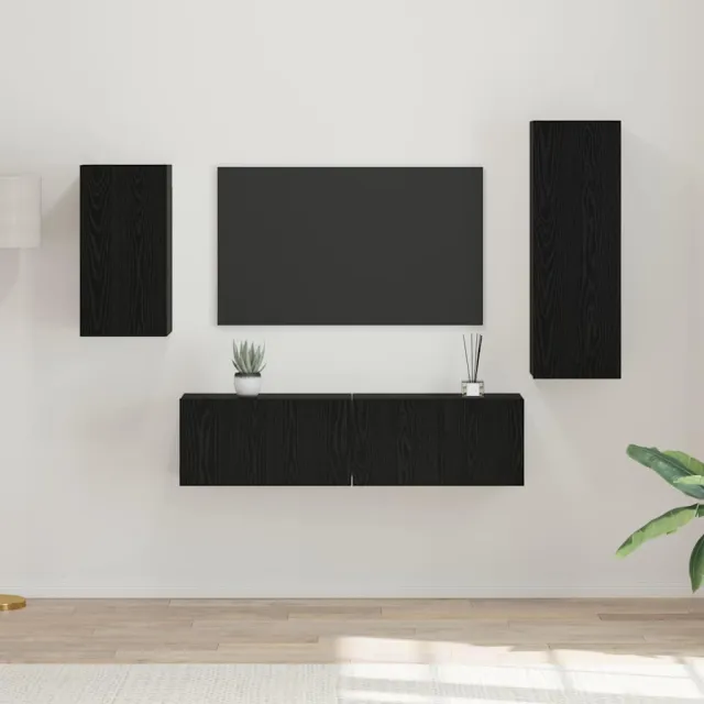 vidaXL Tv-meubelset 4 st Zwart Eiken Bewerkt hout, foto 2