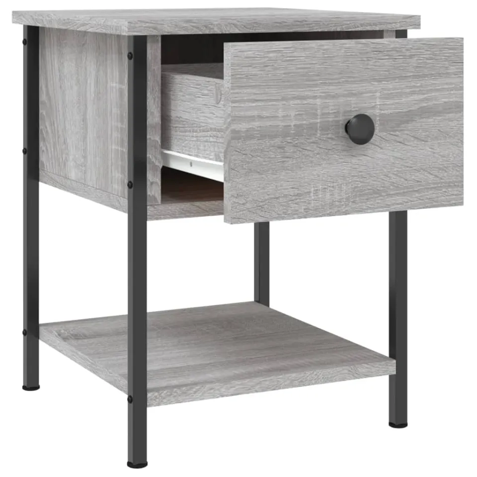 vidaXL Nachtkastje 34x35,5x45 cm bewerkt hout grijs sonoma eikenkleur, foto 3
