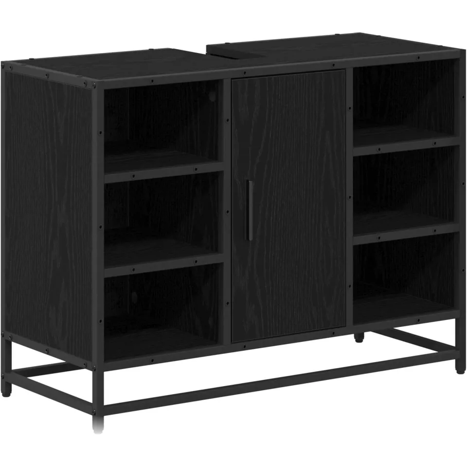 vidaXL Badkamerkast Zwart Eiken 80 x 33 x 60 cm Bewerkt hout, foto 3