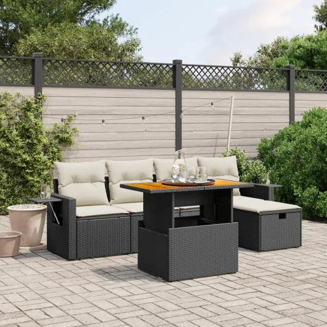 vidaXL 6-delige Loungeset met kussens poly rattan zwart, foto 2