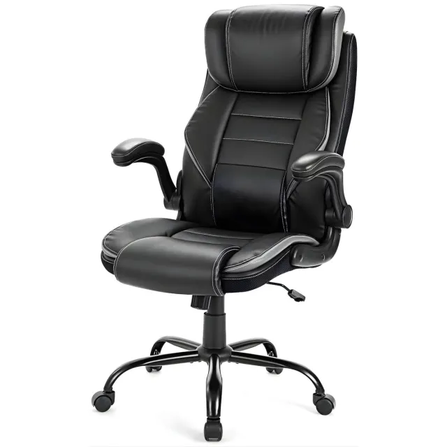 Happiq Ergonomische executive bureaustoel - hoge rugleuning van kunstleer met verstelbaar hoofdsteun en lendensteun - zwart-grijze Black Gray